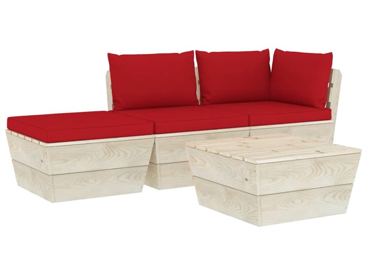 vidaXL 4-cz. zestaw wypoczynkowy z palet, z poduszkami, świerk Drewno Zestawy wypoczynkowe Tworzywo sztuczne Zestawy modułowe Zawartość zestawu Sofa