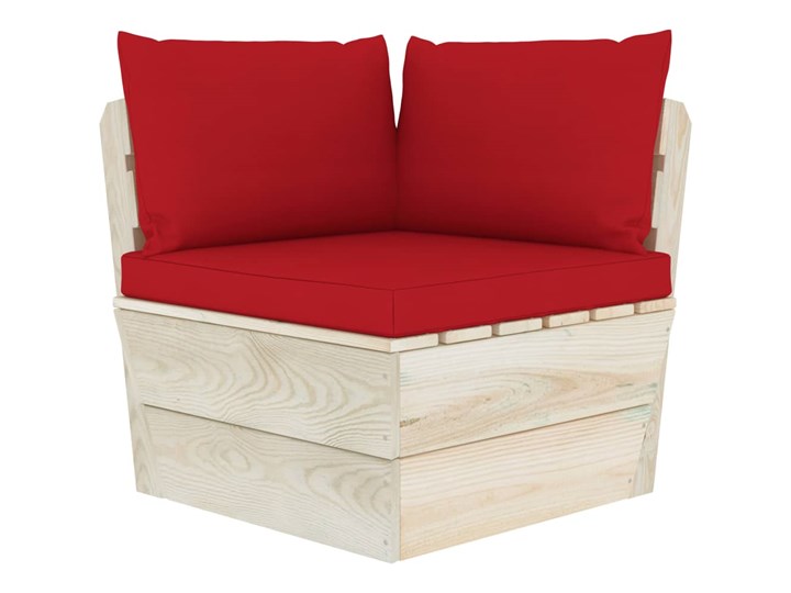 vidaXL 4-cz. zestaw wypoczynkowy z palet, z poduszkami, świerk Drewno Zestawy modułowe Tworzywo sztuczne Zestawy wypoczynkowe Kolor Czerwony Zawartość zestawu Narożnik