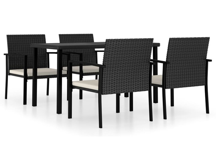vidaXL 5-częściowy zestaw mebli ogrodowych, polirattan, czarny Technorattan Stal Zawartość zestawu Krzesła Stoły z krzesłami Kolor Szary
