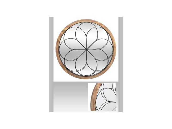 Lustro okrągłe drewniane, Ø 64 cm, z metalową dekoracją Styl Nowoczesny Lustro z ramą Ścienne Kolor Szary