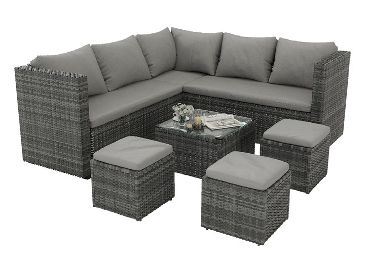 TECHNORATTANOWE MEBLE OGRODOWE ZESTAW 8 OSOBOWY - NEW YORK (1162S) - JASNY POPIEL MOULD Zestawy wypoczynkowe Zawartość zestawu Puf Zawartość zestawu Sofa
