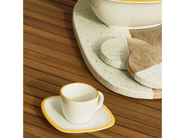 Filiżanka do kawy ze spodkiem Odalin porcelanowa biało-żółta Filiżanka ze spodkiem Filiżanka do espresso Porcelana Ceramika Kolor Biały