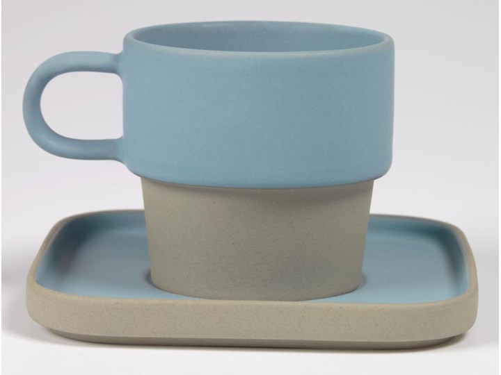 Filiżanka ze spodkiem Midori ceramiczna niebieska Ceramika Kolor Biały