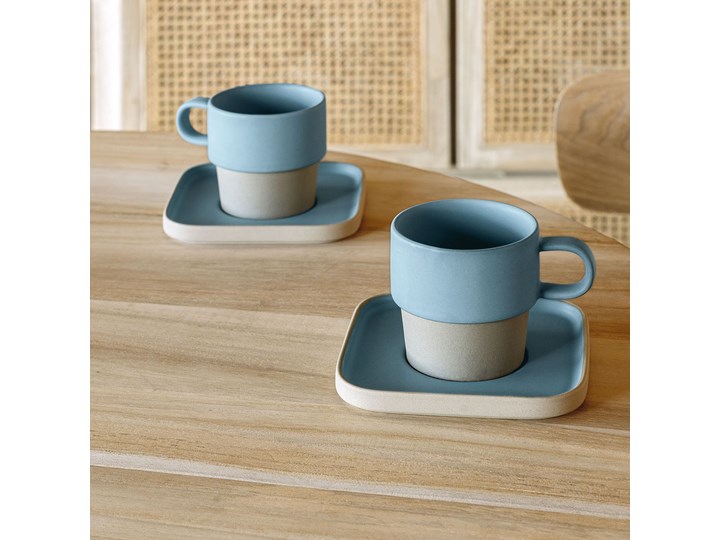Filiżanka ze spodkiem Midori ceramiczna niebieska Ceramika Kolor