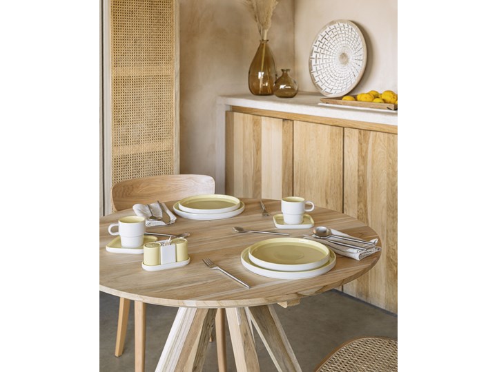 Filiżanka ze spodkiem Midori ceramiczna żółta Ceramika Kolor Biały Kolor Żółty