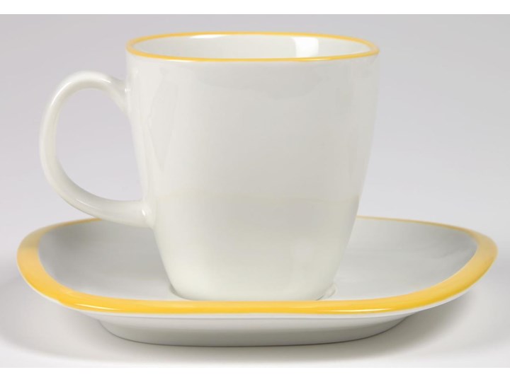 Kubek z talerzykiem Odalin porcelanowy biało-żółty Filiżanka ze spodkiem Kolor Biały Porcelana Ceramika Kategoria Filiżanki
