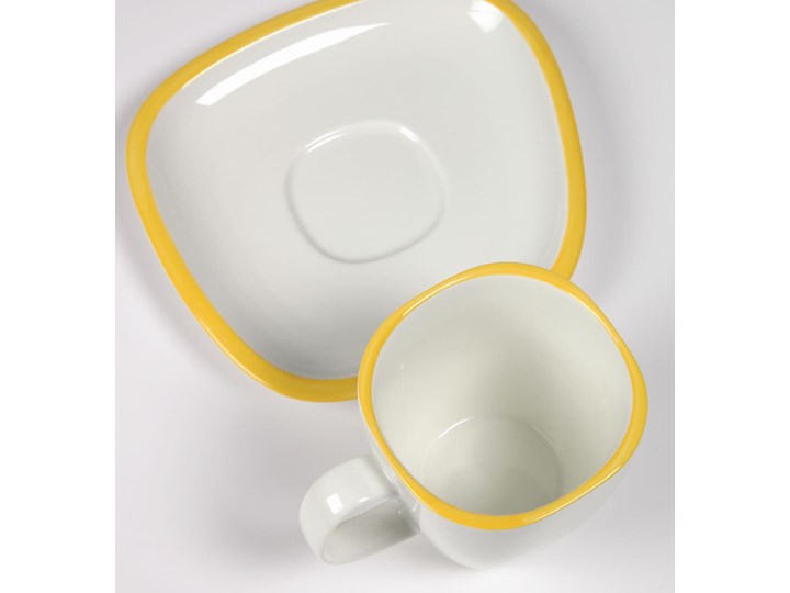 Kubek z talerzykiem Odalin porcelanowy biało-żółty Ceramika Filiżanka ze spodkiem Porcelana Kolor Biały