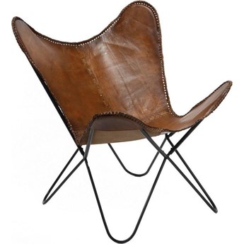 Fotel do salonu skórzany brązowy nogi metalowe czarne