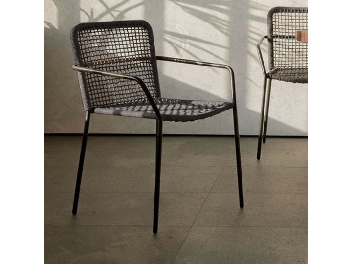 Krzesło Ellen z czarnej liny i galwanizowanej stali Kolor Szary Metal Tworzywo sztuczne Kolor Biały