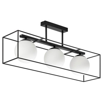 Lampa sufitowa trzypunktowa czarna klosze białe okrągłe