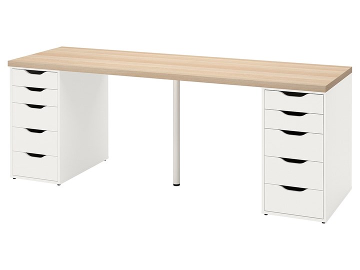 IKEA LAGKAPTEN / ALEX Biurko, Dąb bejcowany na biało/biały, 200x60 cm Biurko tradycyjne Stal Szerokość 200 cm Płyta MDF Kolor Beżowy Pomieszczenie Pokój nastolatka