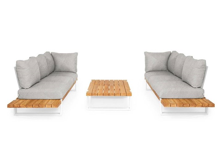 Zestaw sof na taras NARDO III biały Aluminium Drewno Zestawy kawowe Zawartość zestawu Narożnik Zawartość zestawu Sofa