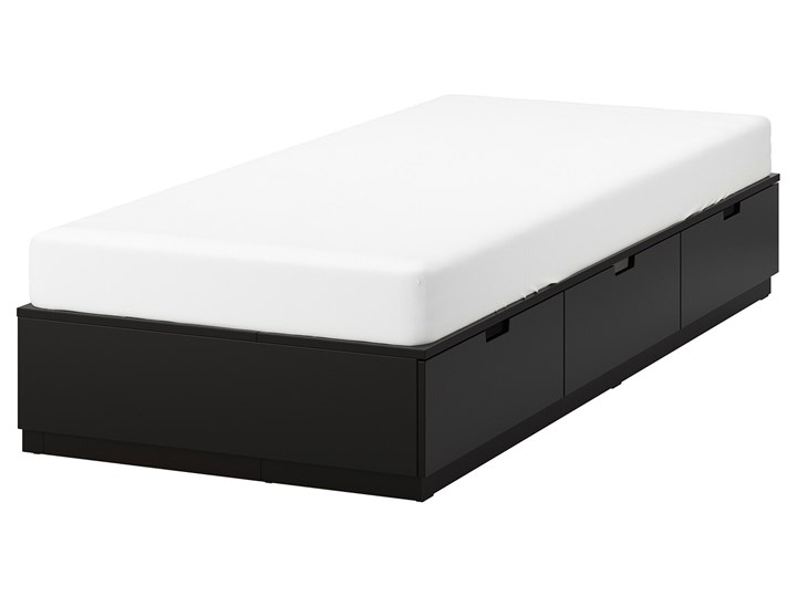 IKEA NORDLI Rama łóżka z szufladami, antracyt, 90x200 cm Łóżko drewniane Drewno Kolor Czarny