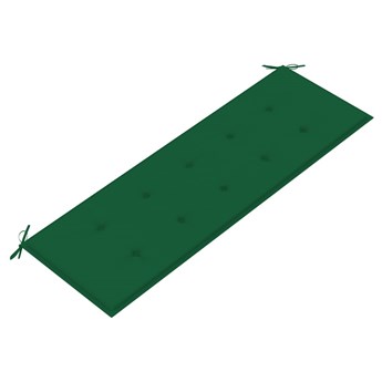 vidaXL Ławka ogrodowa z zieloną poduszką, 150 cm, lite drewno tekowe