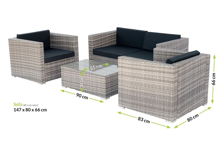 4-częściowy zestaw mebli rattanowych z wygodnymi poduszkami Technorattan Stoły z krzesłami Tworzywo sztuczne Kolor Czarny Kategoria Zestawy mebli ogrodowych