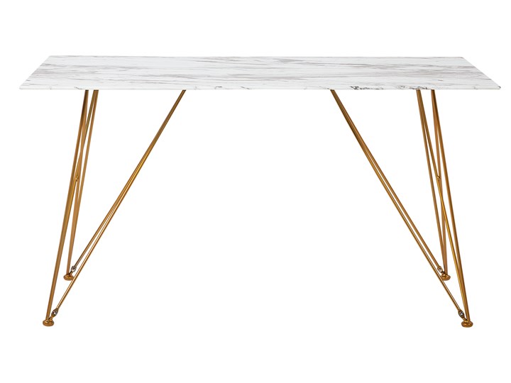 Stół do jadalni efekt marmuru biały ze złotym blat szkło hartowane metalowe nogi 140 x 80 cm styl glam salon Długość 140 cm Pomieszczenie Stoły do jadalni Kategoria Stoły kuchenne