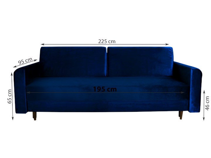 Nowoczesna sofa z funkcją spania ELIZA w kolorze ciemnoniebieskim Szerokość 225 cm Głębokość 55 cm Głębokość 97 cm Rozkładanie Rozkładana