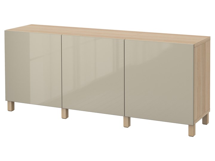 IKEA BESTÅ Kombinacja z drzwiami, Dąb bejcowany na biało/Selsviken/Stubbarp wysoki połysk beż, 180x42x74 cm Wysokość 42 cm Płyta MDF Szerokość 180 cm Drewno Z szafkami Głębokość 42 cm Pomieszczenie Pokój nastolatka