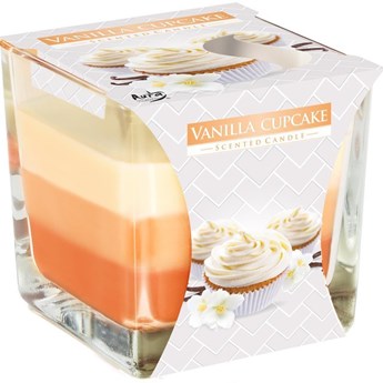 Bispol świeca zapachowa w grubym szkle trójkolorowa kwadrat 2 knoty 170 g - Vanilla Cupcake Babeczka
