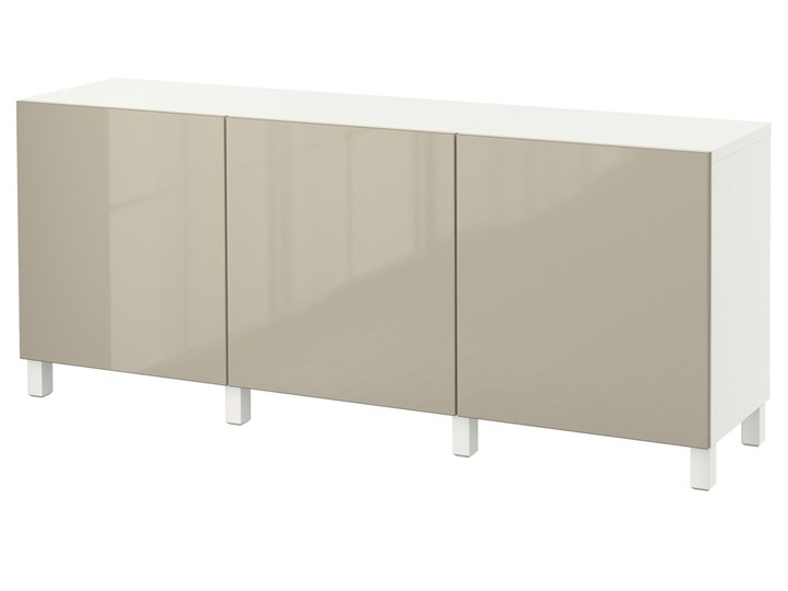 IKEA BESTÅ Kombinacja z drzwiami, Biały/Selsviken/Stubbarp wysoki połysk beż, 180x42x74 cm Kategoria Zestawy mebli do sypialni