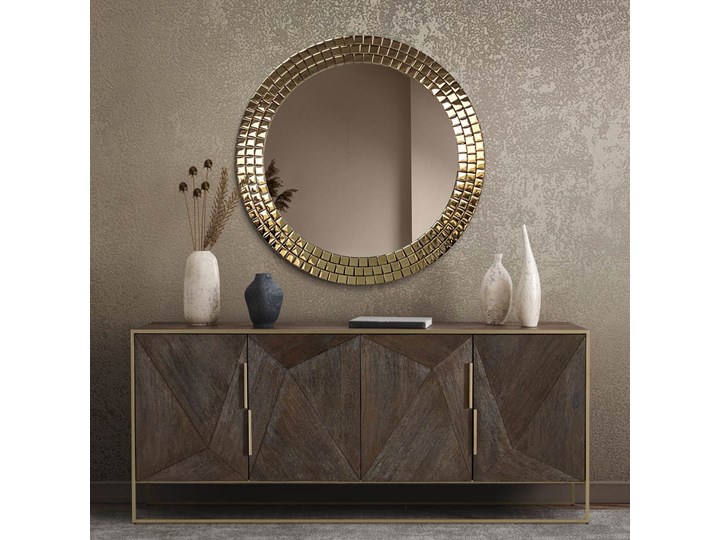 Lustro Aurora Gold Okrągłe Ścienne Lustro z ramą Pomieszczenie Salon
