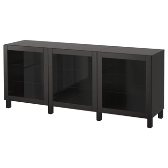 IKEA BESTÅ Kombinacja z drzwiami, Czarnybrąz/Sindvik/Stubbarp czarnobrązowe szkło przezroczyste, 180x42x74 cm