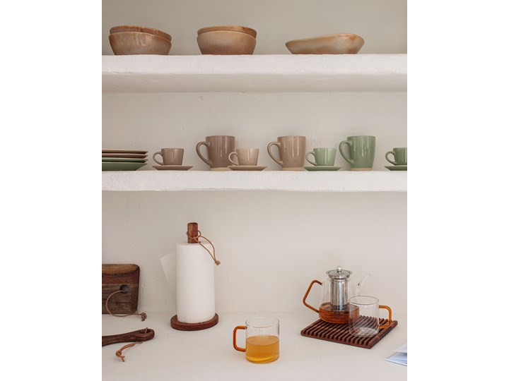 Filiżanka do kawy ze spodkiem Tilia ceramiczna beżowa Filiżanka ze spodkiem Kolor Biały Ceramika Kolor Beżowy