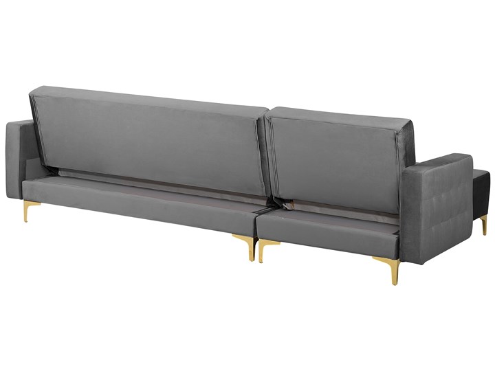 Narożnik rozkładany szary welurowy modułowy 4-osobowy z otomaną nowoczesna pikowana sofa do salonu z szezlongiem prawostronna Szerokość 267 cm Wysokość 83 cm Modułowe Liczba miejsc Czteroosobowy Prawostronne Styl Klasyczny