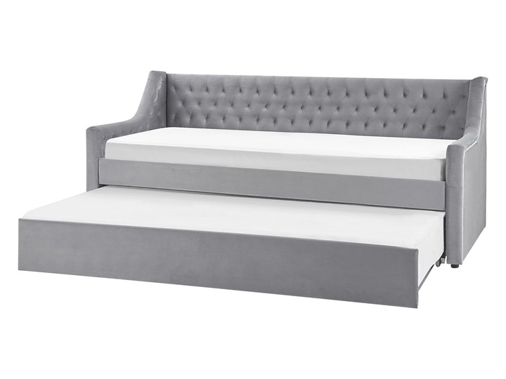 Beliani Łóżko wysuwane szare welurowe ze stelażem 90 x 200 cm dziecięce glamour guziki Tworzywo sztuczne Kategoria Łóżka dla dzieci Drewno Płyta MDF Rozmiar materaca 90x200 cm