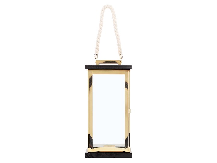 Lampion mosiężny ciemne drewno metalowy 41 cm boki ze szkła uchwyt nowoczesny Stal Szkło Kategoria Świeczniki i świece