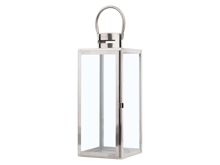 Beliani Lampion dekoracyjny srebrny metalowy 40 cm ozdobna latarnia na świecę