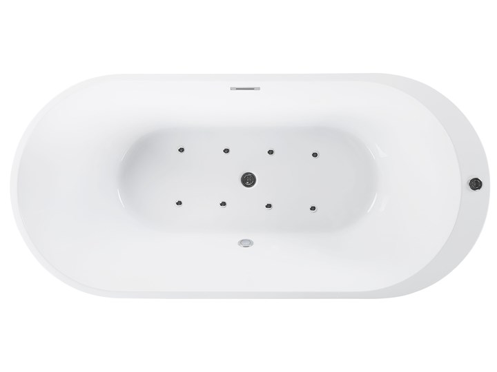 Wanna wolnostojąca biała akrylowa 170 x 80 cm LED hydromasaż system przelewowy owalna współczesna Wolnostojące Kolor Biały Kategoria Wanny