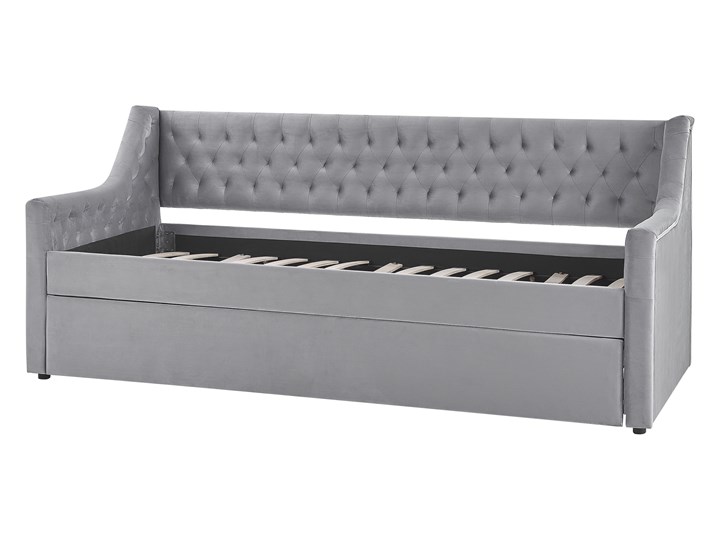 Beliani Łóżko wysuwane szare welurowe ze stelażem 90 x 200 cm dziecięce glamour guziki Drewno Płyta MDF Tworzywo sztuczne Kategoria Łóżka dla dzieci Rozmiar materaca 90x200 cm