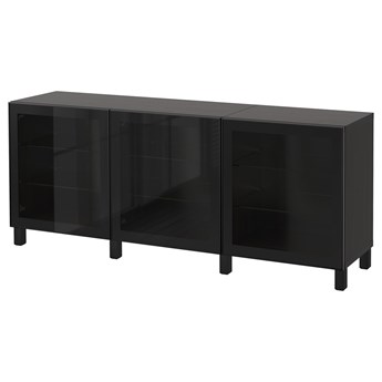 IKEA BESTÅ Kombinacja z drzwiami, Czarnybrąz/Glassvik/Stubbarp czarne/przezroczyste szkło, 180x42x74 cm