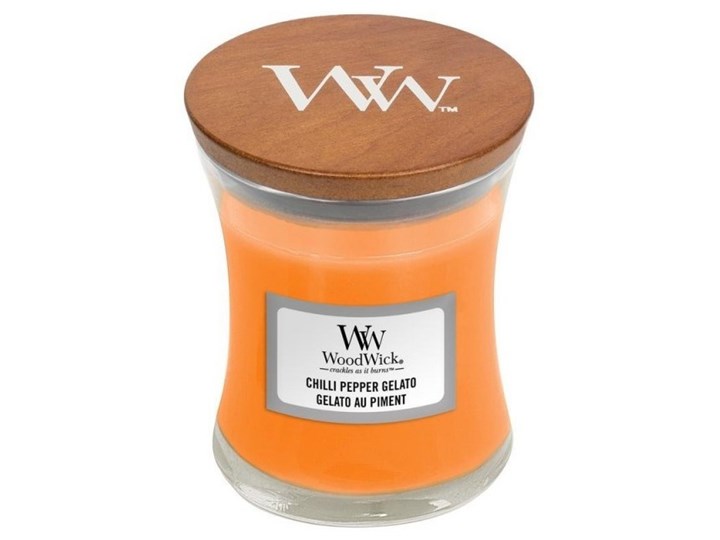 Świeczka średnia WoodWick Chilli Pepper Gelato 85g Podgrzewacz Świeca zapachowa Kategoria Świeczniki i świece Świeca Drewno Kolor Pomarańczowy