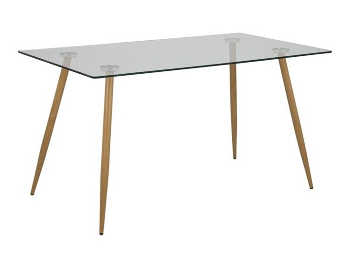 Szklany stół do jadalni na nogach w kolorze dębowym Wilma Stal Wysokość 140 cm Drewno Metal Wysokość 75 cm Szkło Styl Minimalistyczny