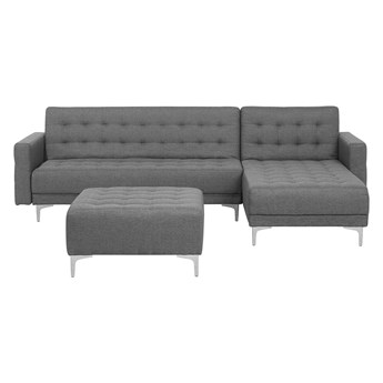 Beliani Narożnik rozkładany szary modułowy 4-osobowy nowoczesna pikowana sofa do salonu z szezlongiem i otomaną lewostronna