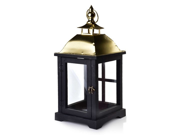 LEVI GOLD LATARNIA 20x20x43cm Metal Drewno Lampion Kategoria Świeczniki i świece