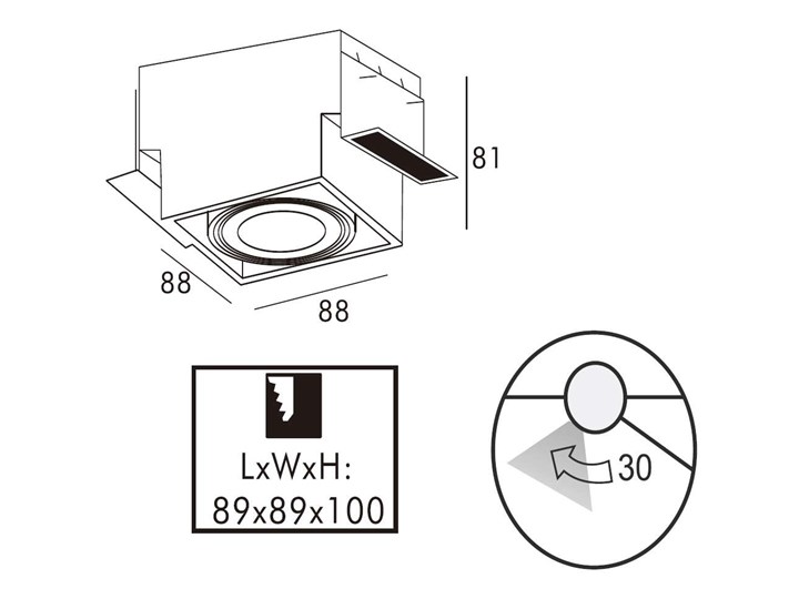 Wpust LAMPA sufitowa ONEON 94361-BK Zumaline metalowa OPRAWA kwadratowa do zabudowy czarna Oprawa led Oprawa stropowa Oprawa dekoracyjna Kwadratowe Kolor Czarny Oprawa wpuszczana Kategoria Oprawy oświetleniowe