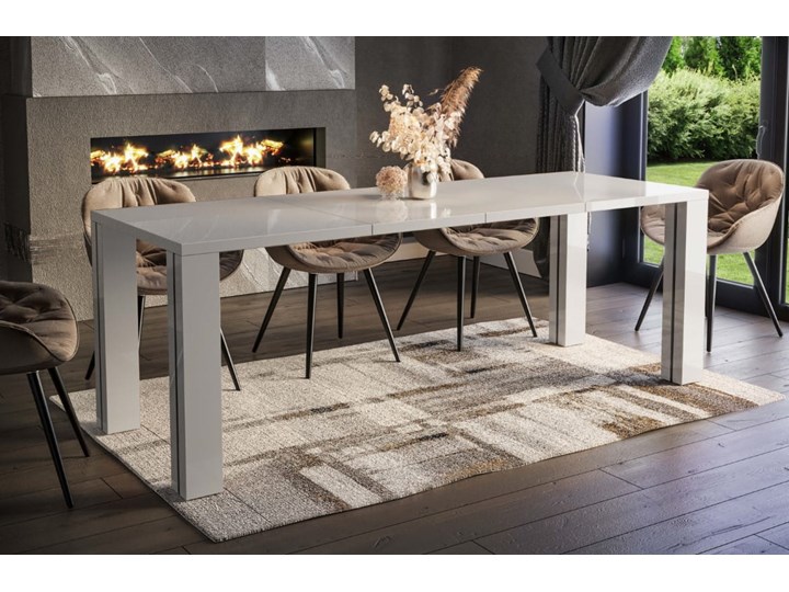 Stół Nisa rozkładany 130-220 biały połysk - Meb24.pl Płyta laminowana Metal Płyta MDF Długość 130 cm Drewno Długość 220 cm Szerokość 220 cm Styl Nowoczesny Wysokość 76 cm Pomieszczenie Stoły do jadalni