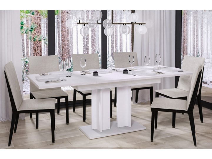 Stół Aurora rozkładany 130-170 biały połysk - Meb24.pl Długość 170 cm Płyta MDF Wysokość 77 cm Szerokość 170 cm Drewno Długość 130 cm Styl Nowoczesny