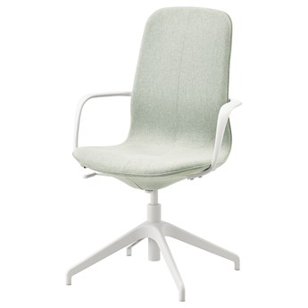 IKEA LÅNGFJÄLL Krzesło konferencyjne z podłokiet, Gunnared jasnozielony/biały, Przetestowano dla: 110 kg