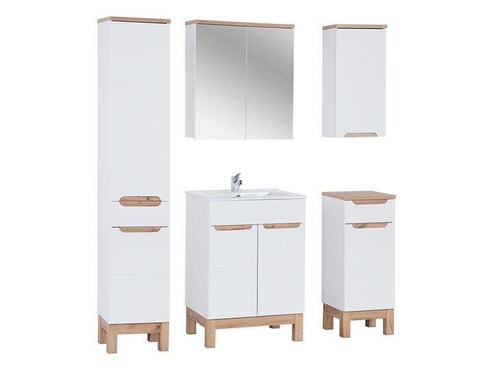 Lustrzana szafka wisząca do łazienki 80 cm biała Głębokość 20 cm Płyta MDF Szafki Drewno Z lustrem Wiszące Wysokość 70 cm Rodzaj frontu Drzwiczki