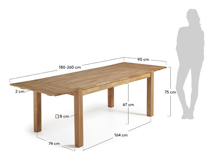 Rozkładany stół do jadalni z drewna dębowego La Forma, 180 x 90 cm Drewno Pomieszczenie Stoły do jadalni Wysokość 75 cm Długość(n) 180 cm