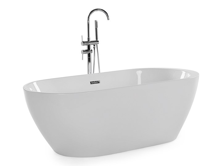 Wanna wolnostojąca biała akrylowa 160 x 75 cm system przelewowy owalna retro Wolnostojące Kolor Biały
