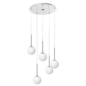 LAMIA PLAFON 5 lampa wisząca 5 x 9W LED E14 (chrom / transparent / biały) design kula biała prosta nowoczesna żyran KASPA 11037503