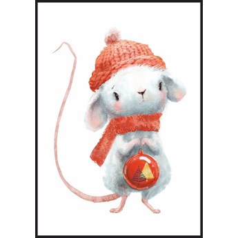 Plakat Zimowa myszka z czerwoną bombką