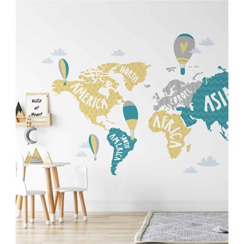 Naklejka pastelowa mapa świata z balonikami
