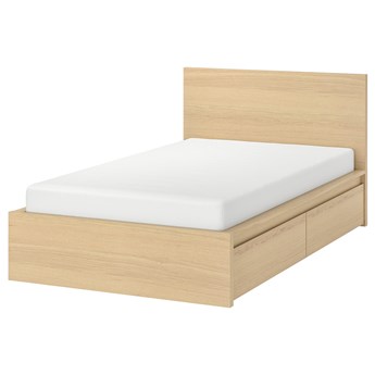 IKEA MALM Rama łóżka z 2 pojemnikami, Okleina dębowa bejcowana na biało, 120x200 cm