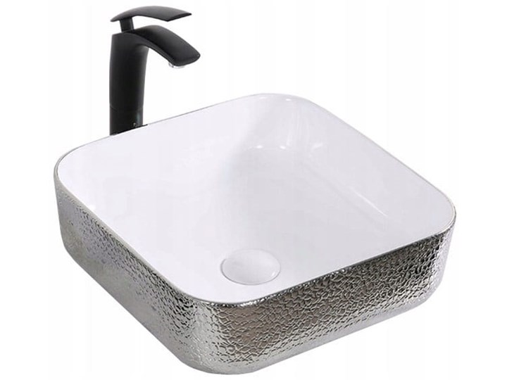 VELDMAN UMYWALKA CERAMICZNA RODO BIAŁA SREBRNA SKÓRA WĘŻA Szerokość 39 cm Kolor Biały Nablatowe Ceramika Kolor Srebrny